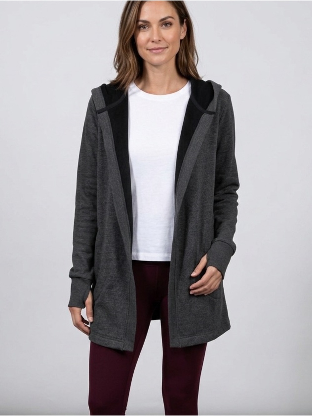 90 Degree by Reflex Heavy Fleece Hooded Cardigan Charcoal Large